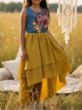 Oopsie Daisy Boutique Vibrant Boho Floral Maxi Dress with Lace Tiered Skirt